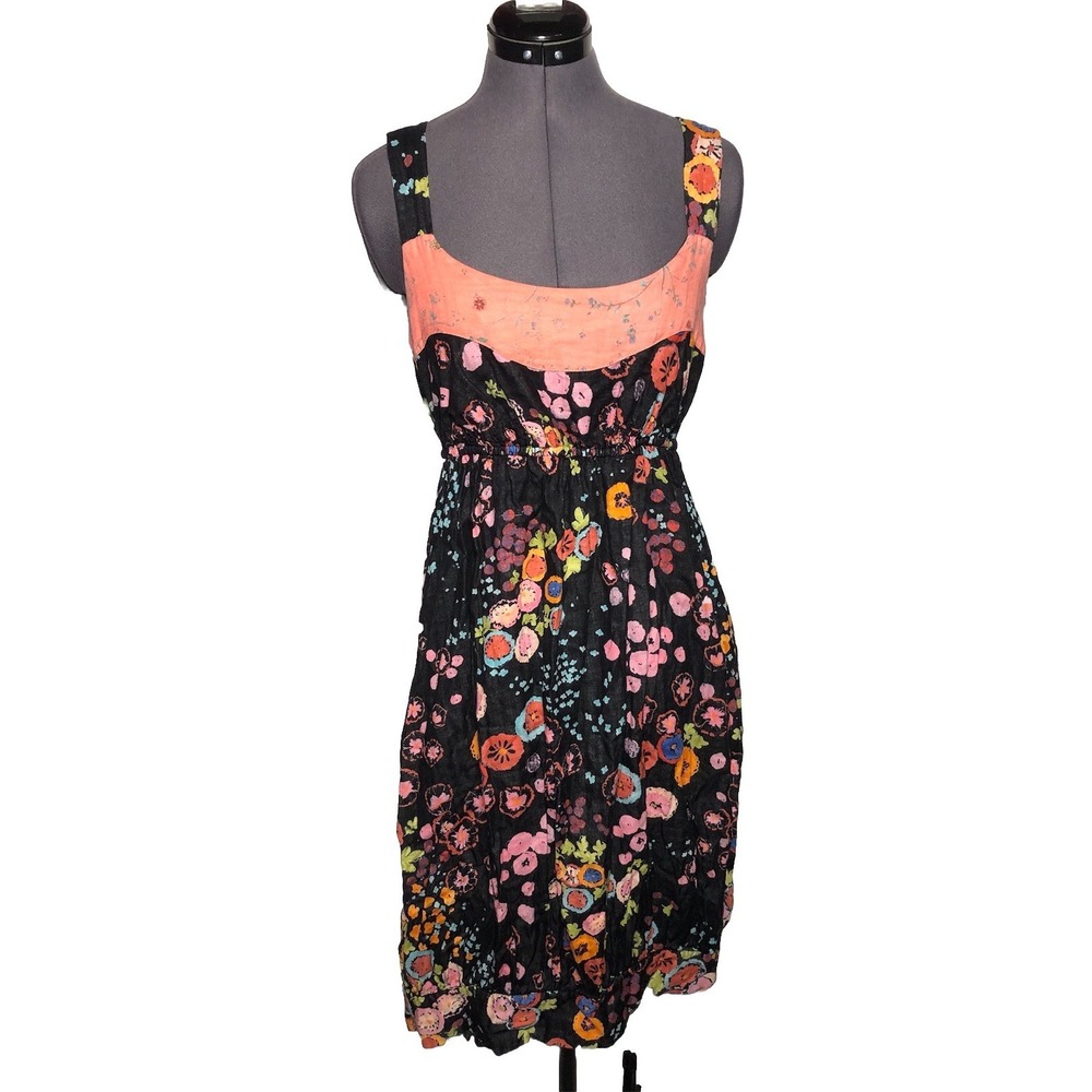 Y2K Rebe USA Floral Cotton Bubble Hem Dress Black‎ Coral 33-28-48 S
